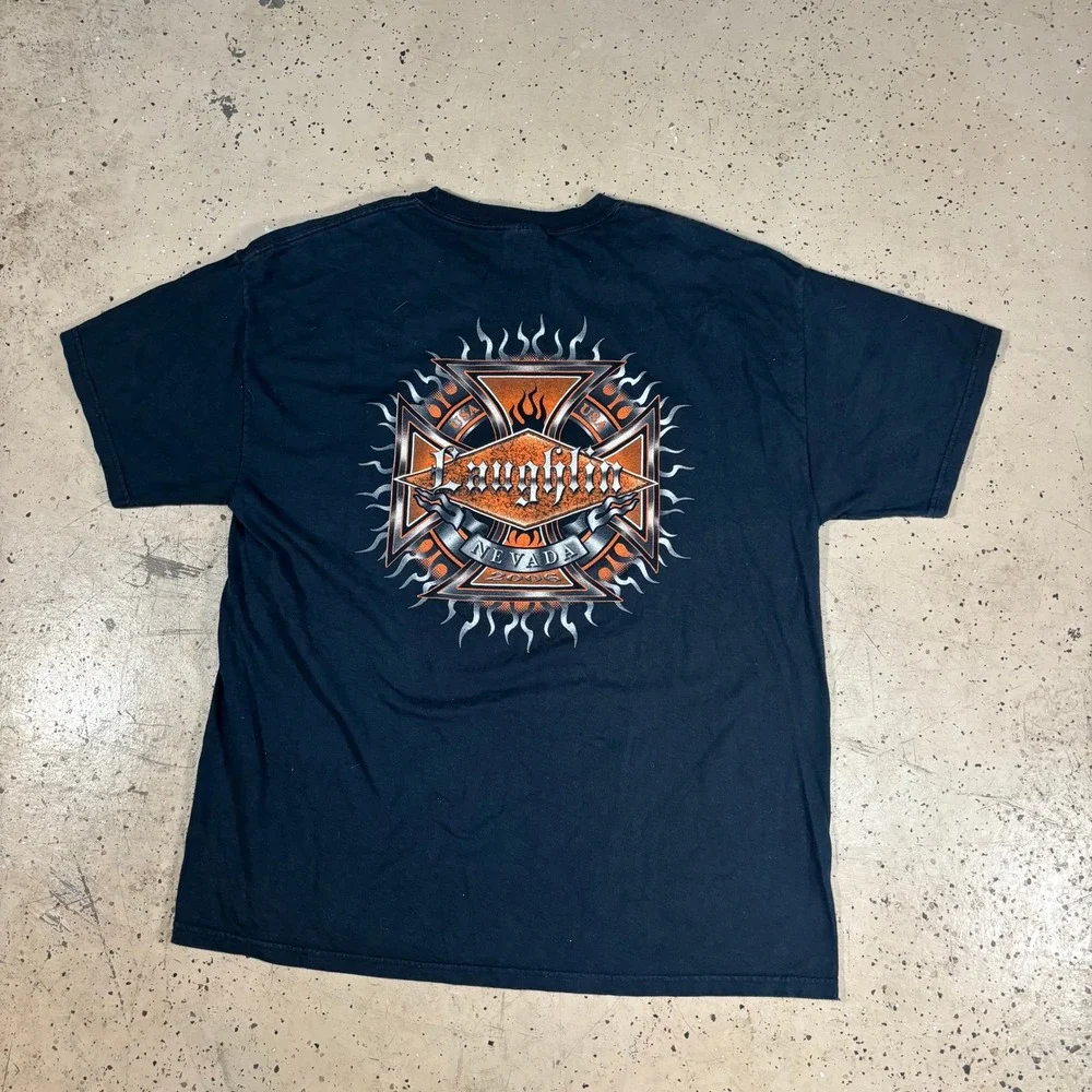 y2k vintage hanes black laughlin nevada 2006 skull graphic tee mens xl